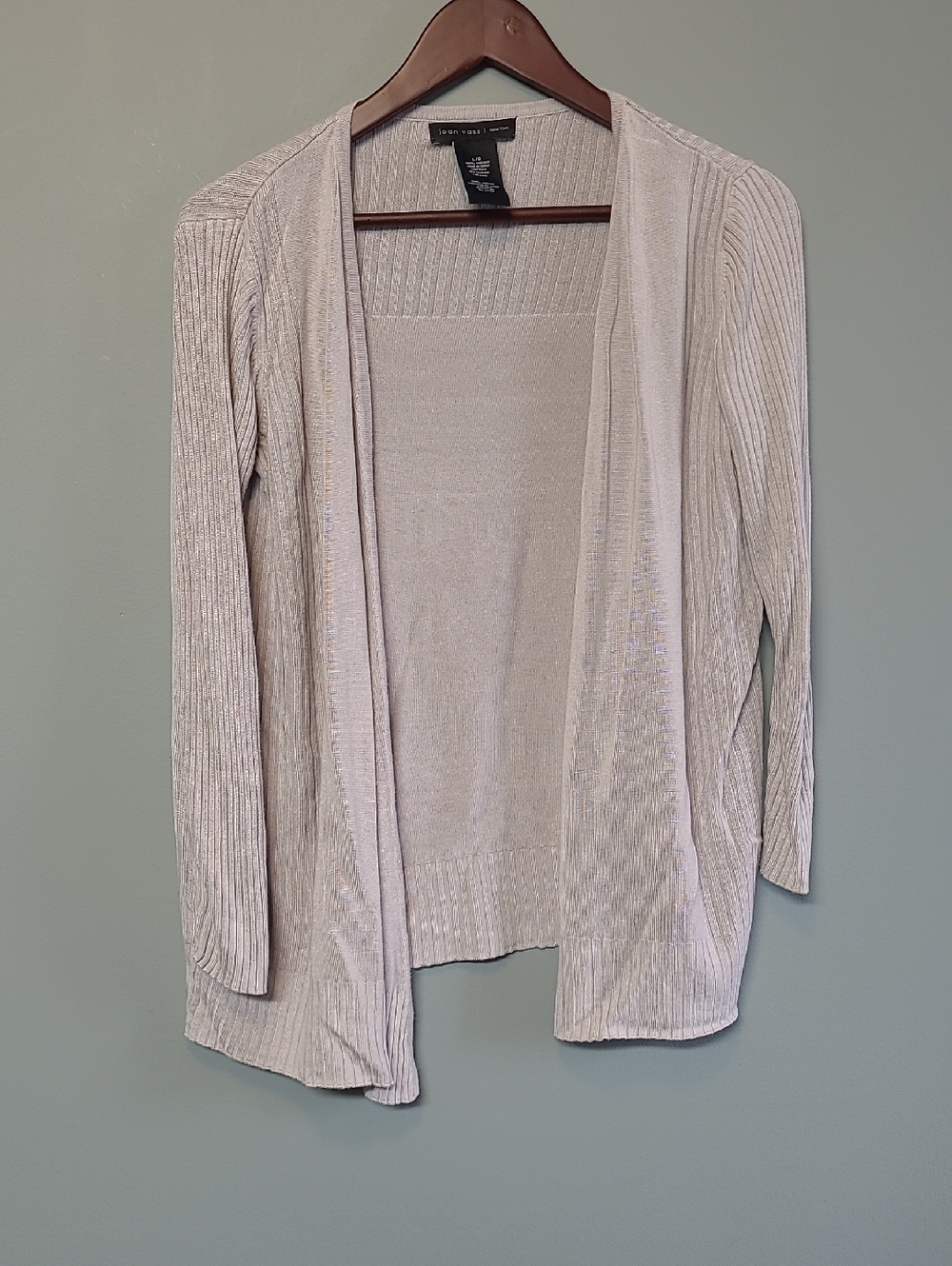 Joan Vass Light Grey Open-Front Ribbed Cardigan